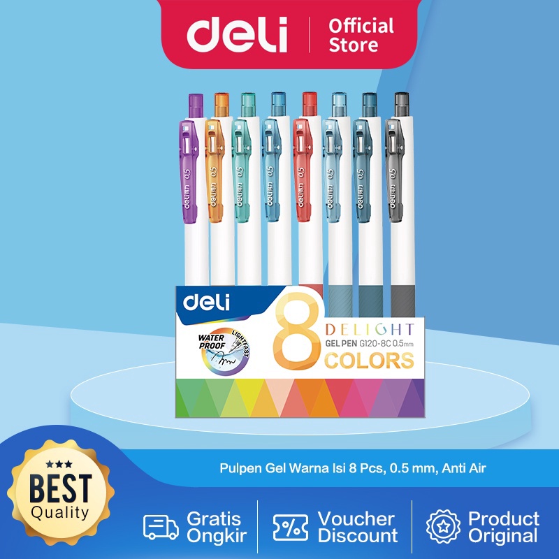 

SHOPEE MALL Deli Color Gel Pen Pulpen Gel Warna Isi 8 pcs 5 mm Anti Air EG128C serbuuu