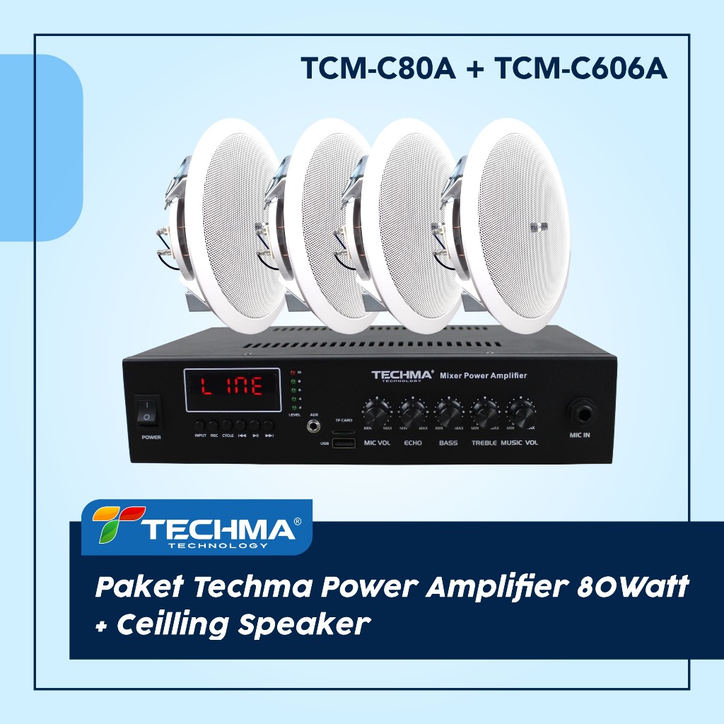 Paket Techma Power Amplifier 80Watt lengkap Speaker Ceiling