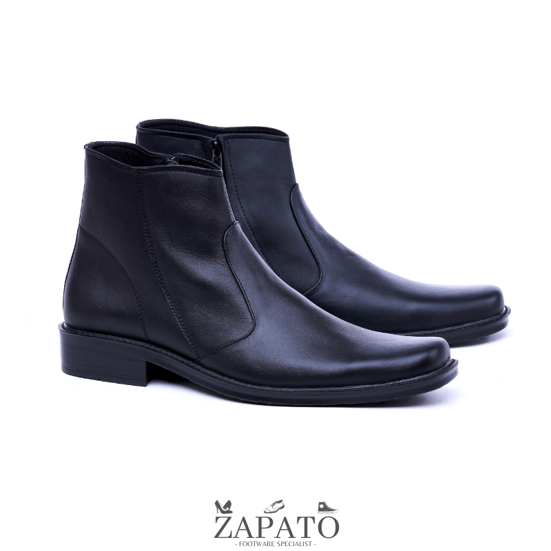 Sepatu Boots Pantofel Kulit Asli Pria Boot Tanpa Tali PDL Formal Hitam - Zapato Official