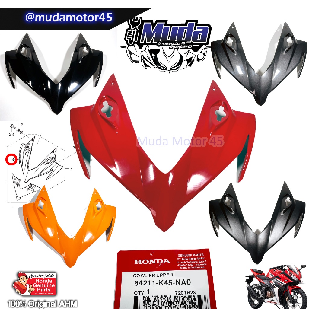 FAIRING DEPAN CBR150R K45N KEDOK LUAR CBR 150 ALL NEW 2019 2020 2018 64211-K45-NA0ZB-NA0ZA-NA0ZC-NA0