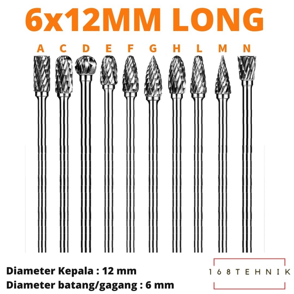 6X12 LONG CARBIDE ROTARY FILE / MATA BOR TUNER / ROTARY BURR TUNER / MATA CUNER / ROTARY CARBIDE