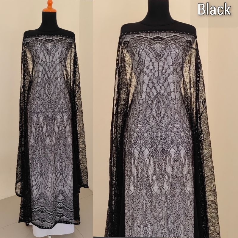 Brokat chantilly,santily warna hitam Bahan kebaya Santili Hitam