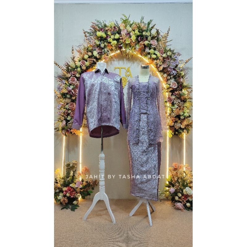 Satu set kebaya kemeja rok songket lamaran couple