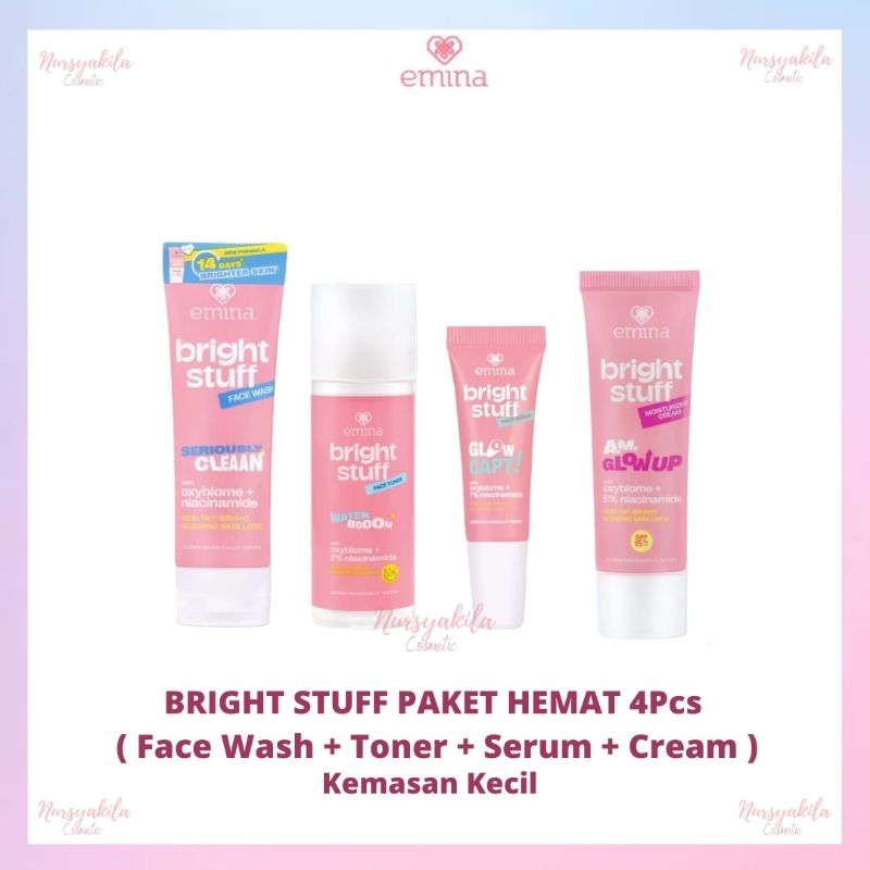 Emina Bright Stuff Paket Isi 4pcs ( Facial Wash , Toner, Serum, Moisturizing Cream ) Kemasan Kecil