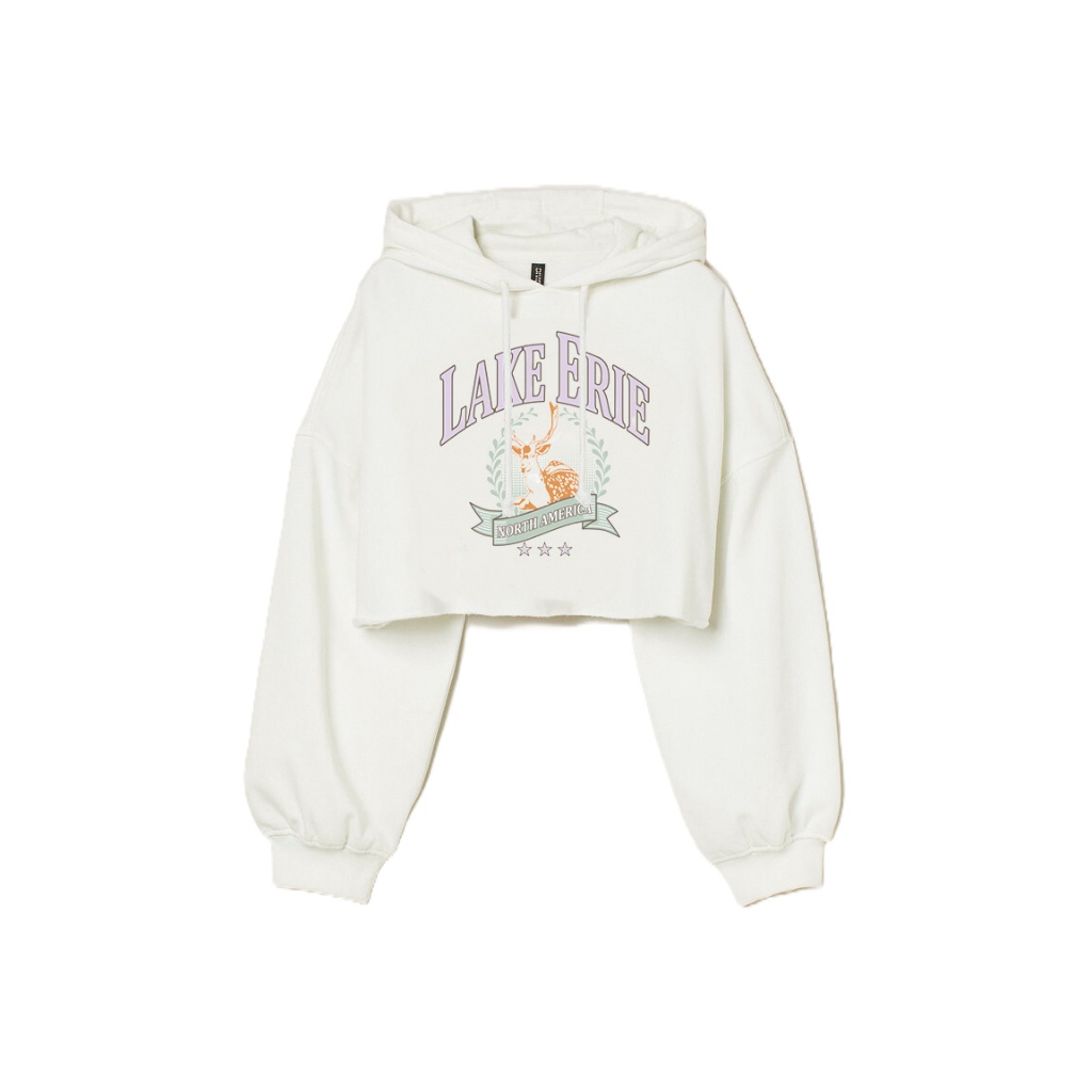 BIG SALE Hoodie Crop HM Lake Erie Broken White Original Sweater Crop Wanita Putih murah
