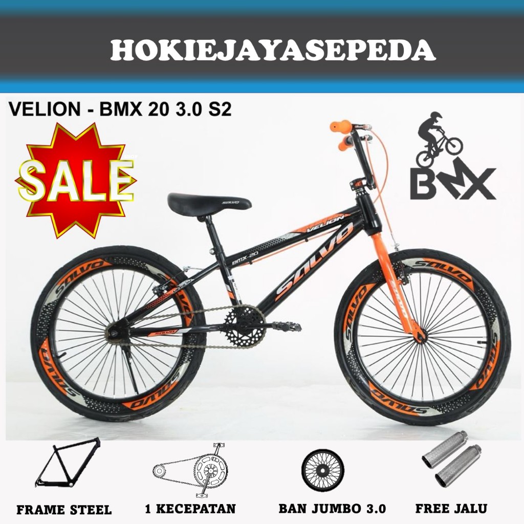 Sepeda BMX 20" VELION - SALVO Ban 20 x 3.0 dan 2.40 untuk anak 9 tahun sampai remaja BONUS JALU