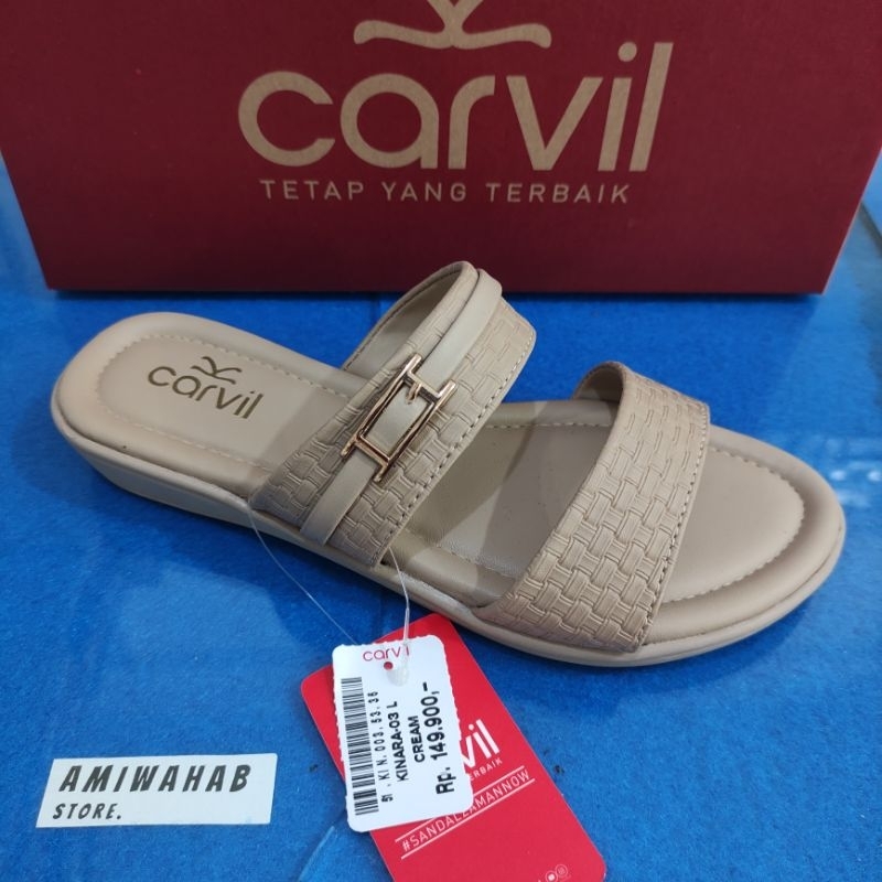Sandal Flat Slide tali dua merk Carvil tipe Kinara 03 size 36-40 | Sandal Flat Wanita Carvil | Sanda