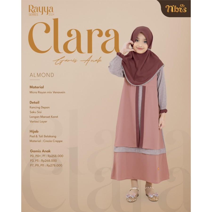 Nibras Gamis Anak Perempuan Set Jilbab Terbaru 2024 Sarimbit Clara Lebaran Promo