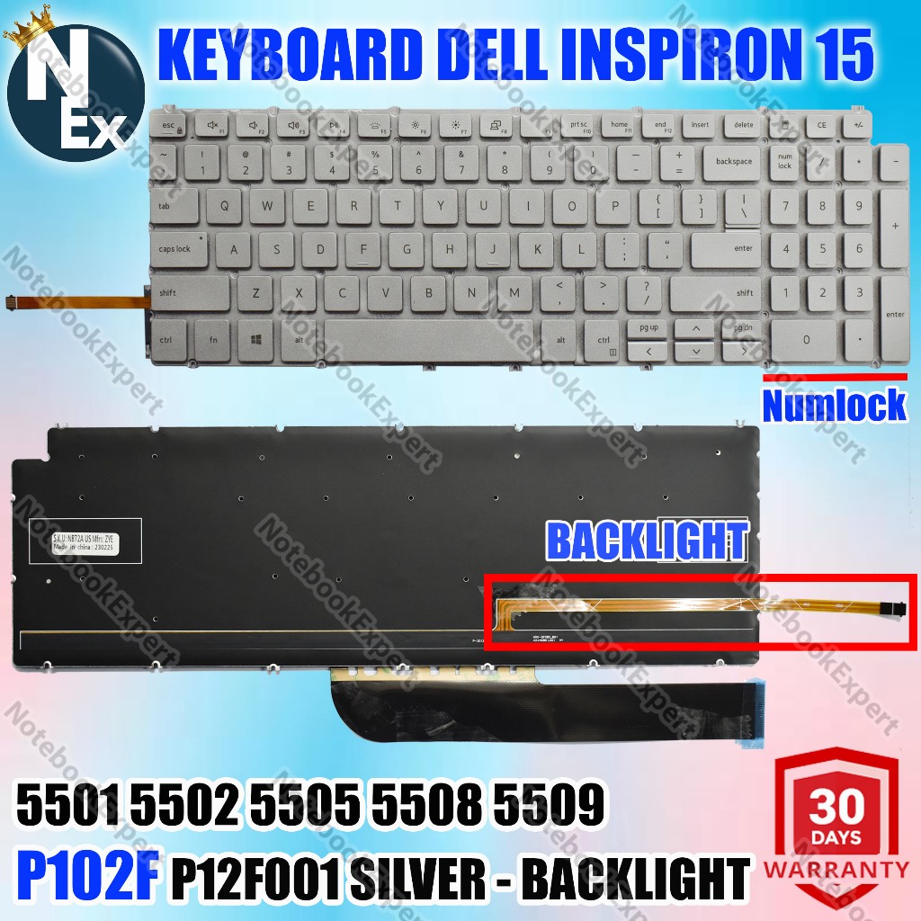 KEYBOARD DELL INSPIRON 15 5501 5502 5505 5508 5509 P102F P12F001 SILVER BACKLIGHT