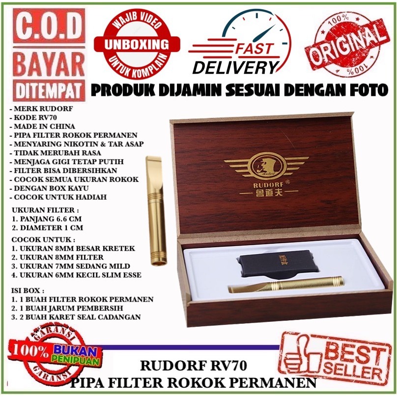 RUDORF RV70 PIPE HOLDER PIPA FILTER SARINGAN ASAP PERMANEN SEMUA UKURAN FULL METAL