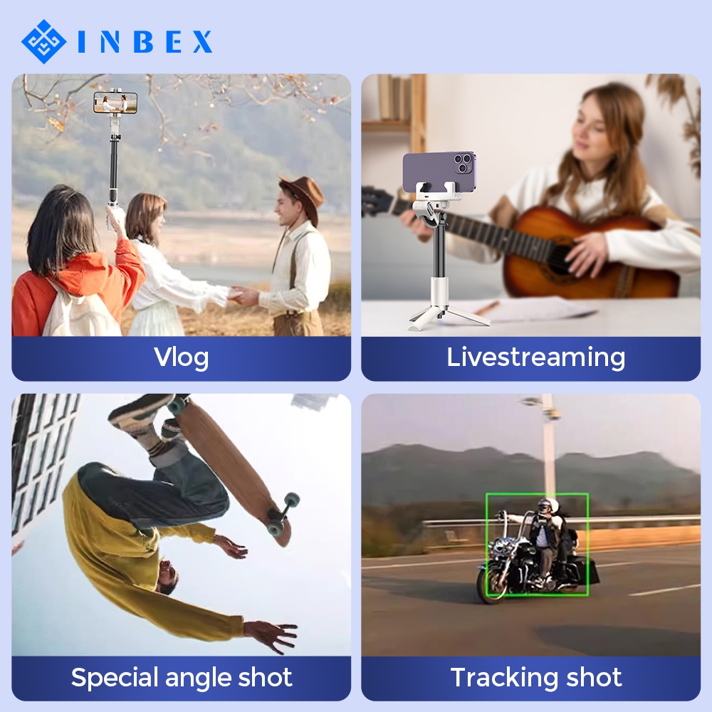 INBEX M1/M2 Gimbal Stabilizer Handphone AI Face Tracking No need APP 153cm Tongsis tripod multifunctional Stabilizer-5