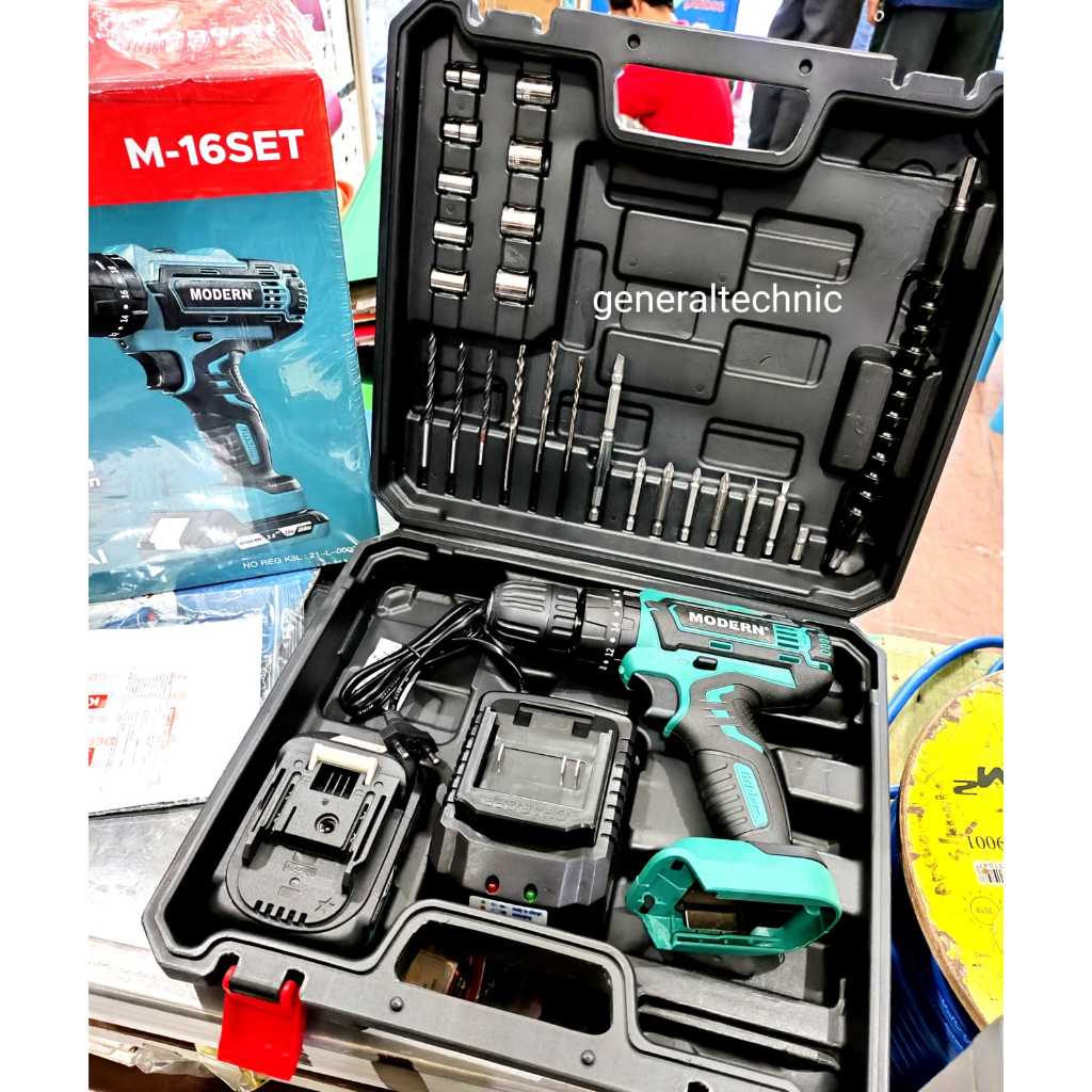 Bor Batre Modern M16 Set Bor Beton 10MM 20V 1 Batre Cordless Impact Drill Modern M16Set Impact 10MM 