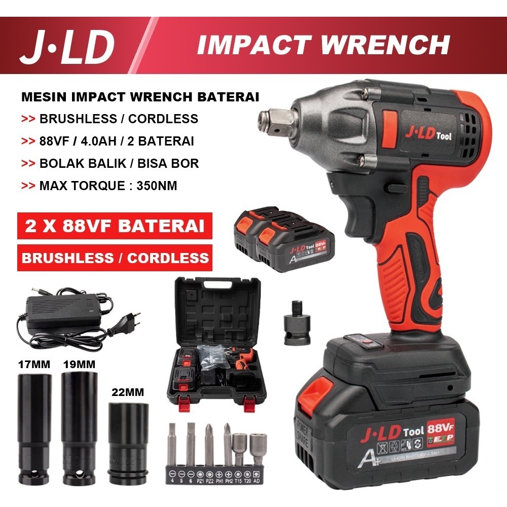 JLD Impact bor baterai 88VF merah impact wrench 13mm mesin bor impact bor cas impact baterai