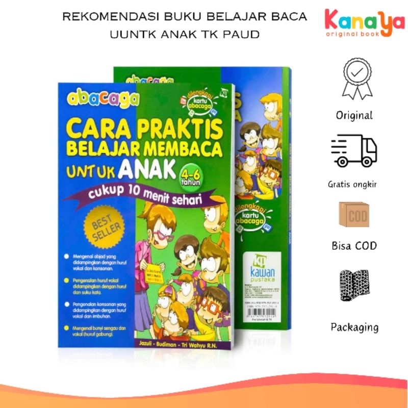 Buku Abacaga Cara Praktis Belajar Membaca Untuk Anak TK PAUD Bonus Kartu Abacaga