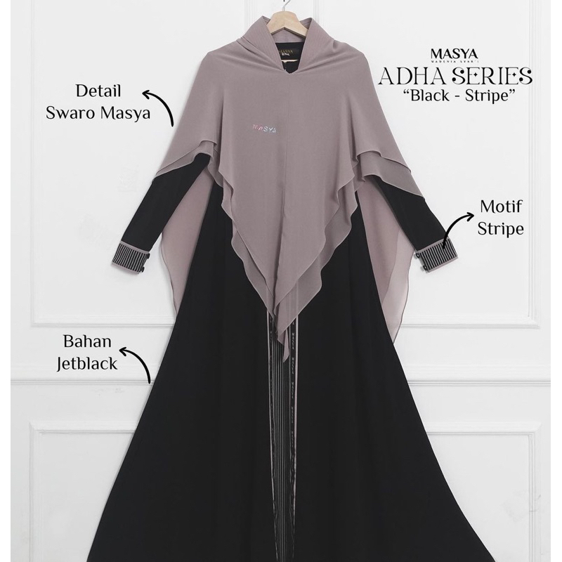 Set Baju Gamis Dress Hitam Jetblack Black Stripe Mewah Premium Ori Branded Masya Syari Original Terb