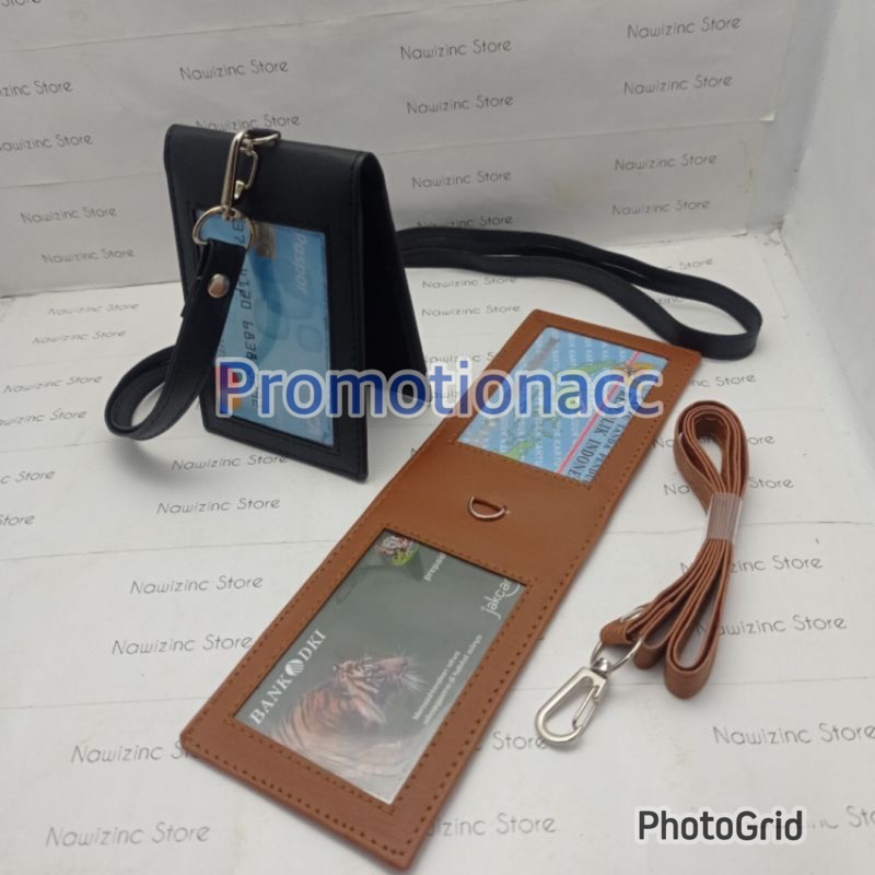 

ID Card Saku Tali Dompet Kartu Name Tag ID Card 2 Sisi Plus Tali Hitam dan Coklat PREMIUM