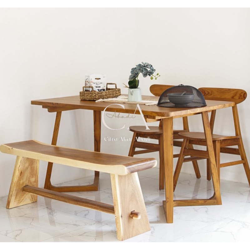 meja makan set 2 kursi 1 bangku panjang