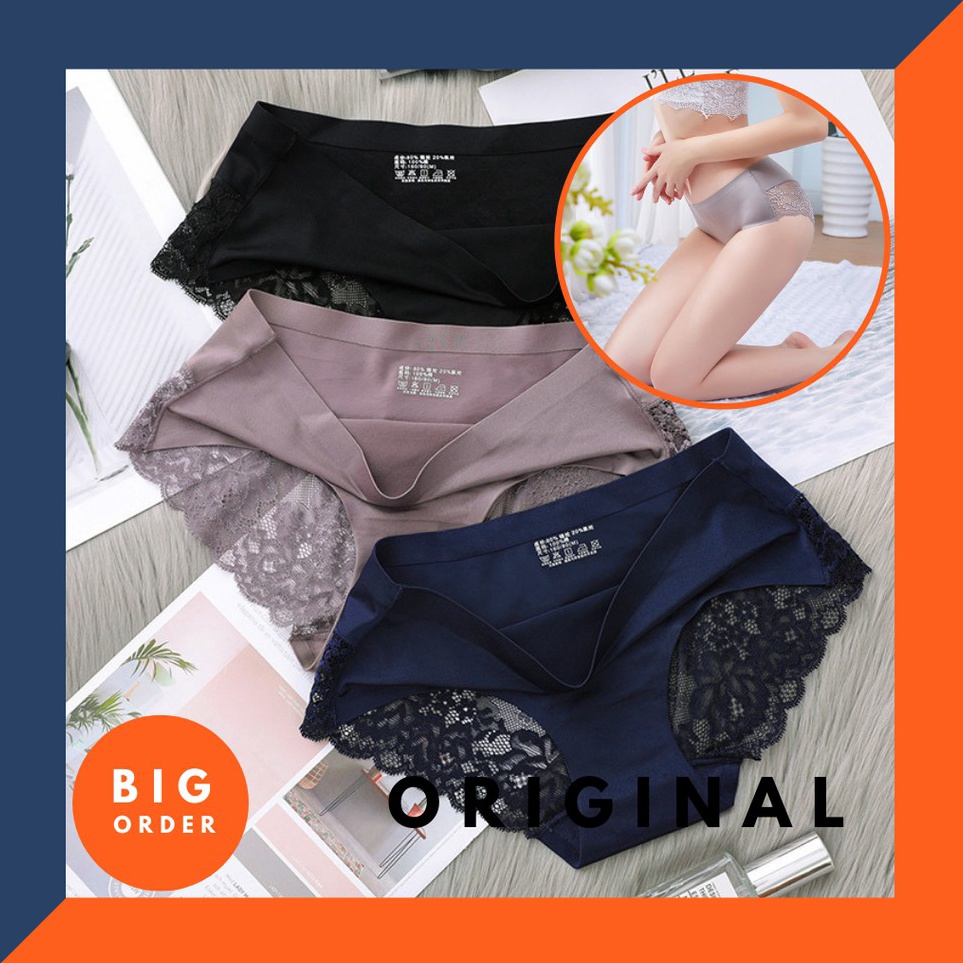 Celana Dalam Seamless Wanita Underwear Cewek Ice Silk CD Premium Lace Sexy CD Korea CD13