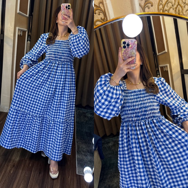 Dijamin Baru Longdress Renna kotak Cringkle dress kekinianSaskia dress cringkle Casual Wanita Busui 