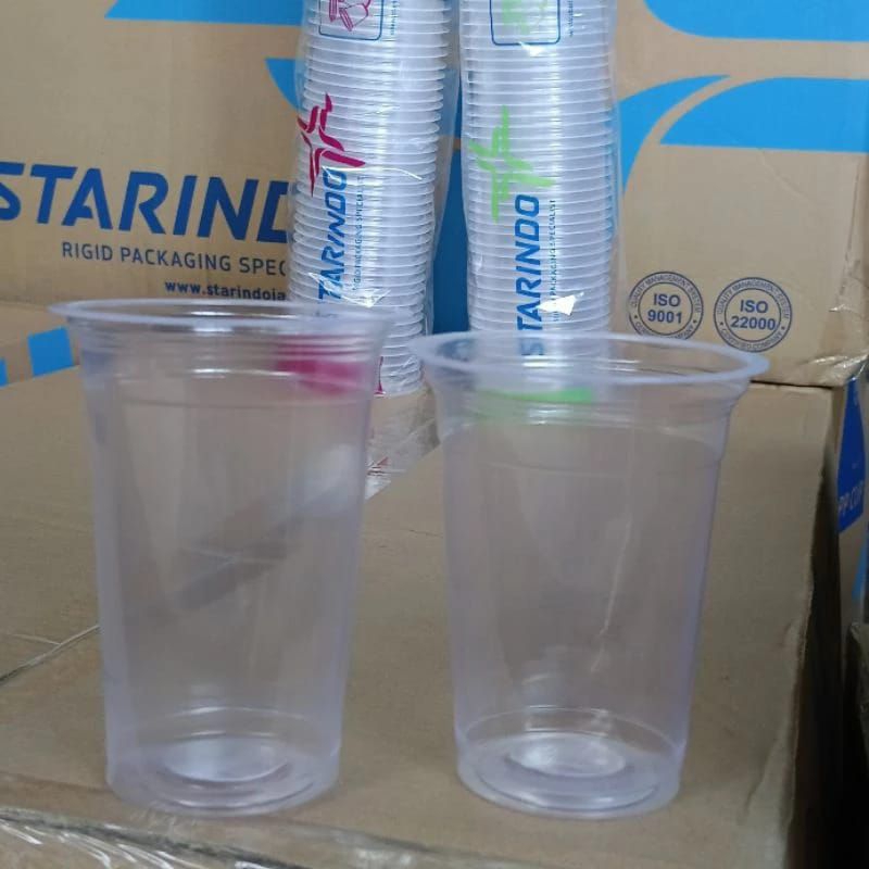 gelas cup plastik datar 16oz starindo tebal 7gram