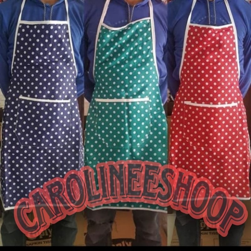 CELEMEK DEWASA KAIN POLKADOT/APRON MASAK KAIN