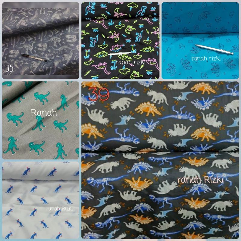 kain katun karakter dinosaurus kk030 / bahan kemeja cotton motif lucu / Dino series tyrannosaurus