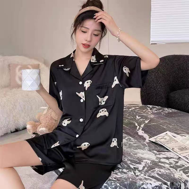 BAJU TIDUR PIYAMA DOGGY BLACK