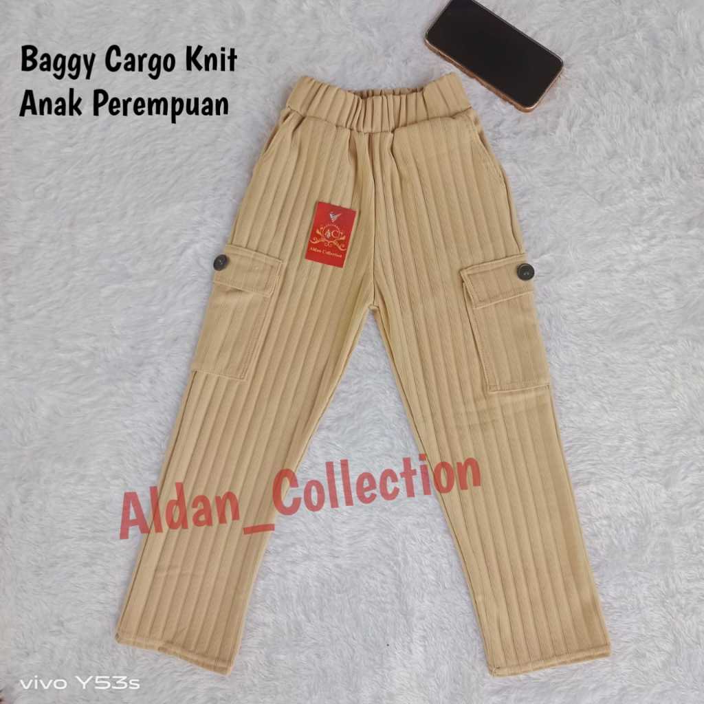 Celana Baggy Cargo Knit Anak Perempuan Usia 4-10 Tahun / Celana Cargo Anak Perempuan / Celana Knit A