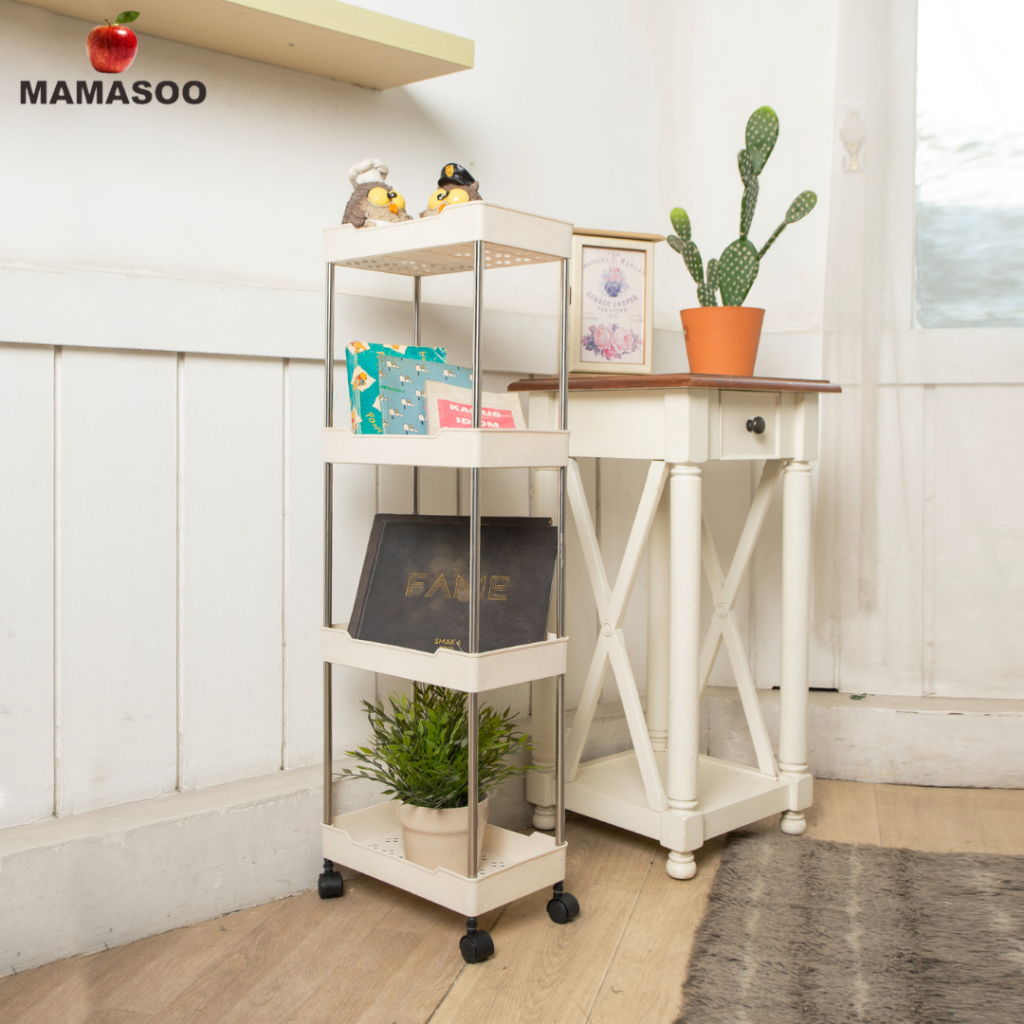 [Mamasoo] Rak Troli 4 Susun Wheat straw Multifungsi Dapur, Kamar Mandi, Salon Organizer Rak penyimpa