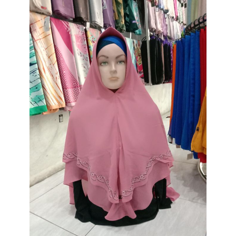 Hijab Jilbab Kerudung Khimar Kondangan Payet 2 Layer