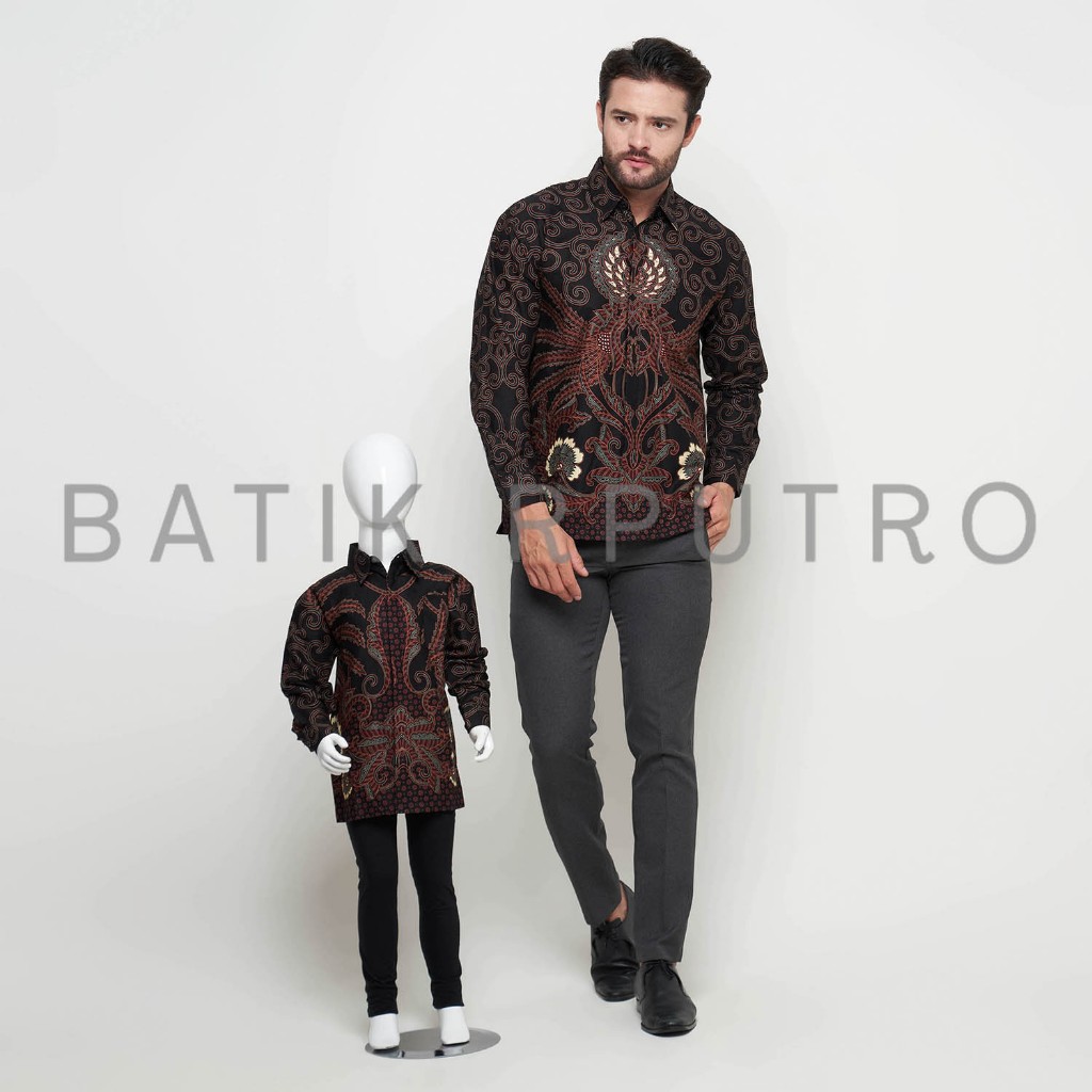 HM GARUDA ,KEMEJA BATIK PRIA COUPLE AYAH ANAK WARNA MERAH MAROON HITAM, BATIK PRIA WARNA HITAM MAROO