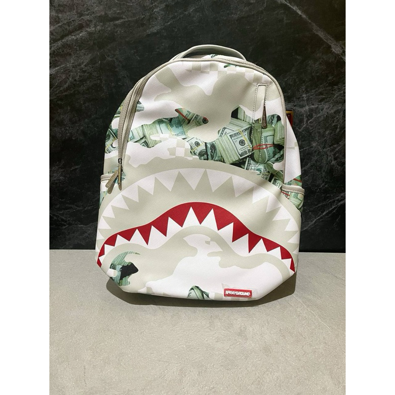 Sprayground Shark Dollar Backpack in White Green