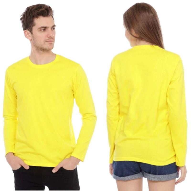Kaos Polos Pria dan Wanita Warna Kuning Kenari Lengan Panjang Leher O-Neck 30s