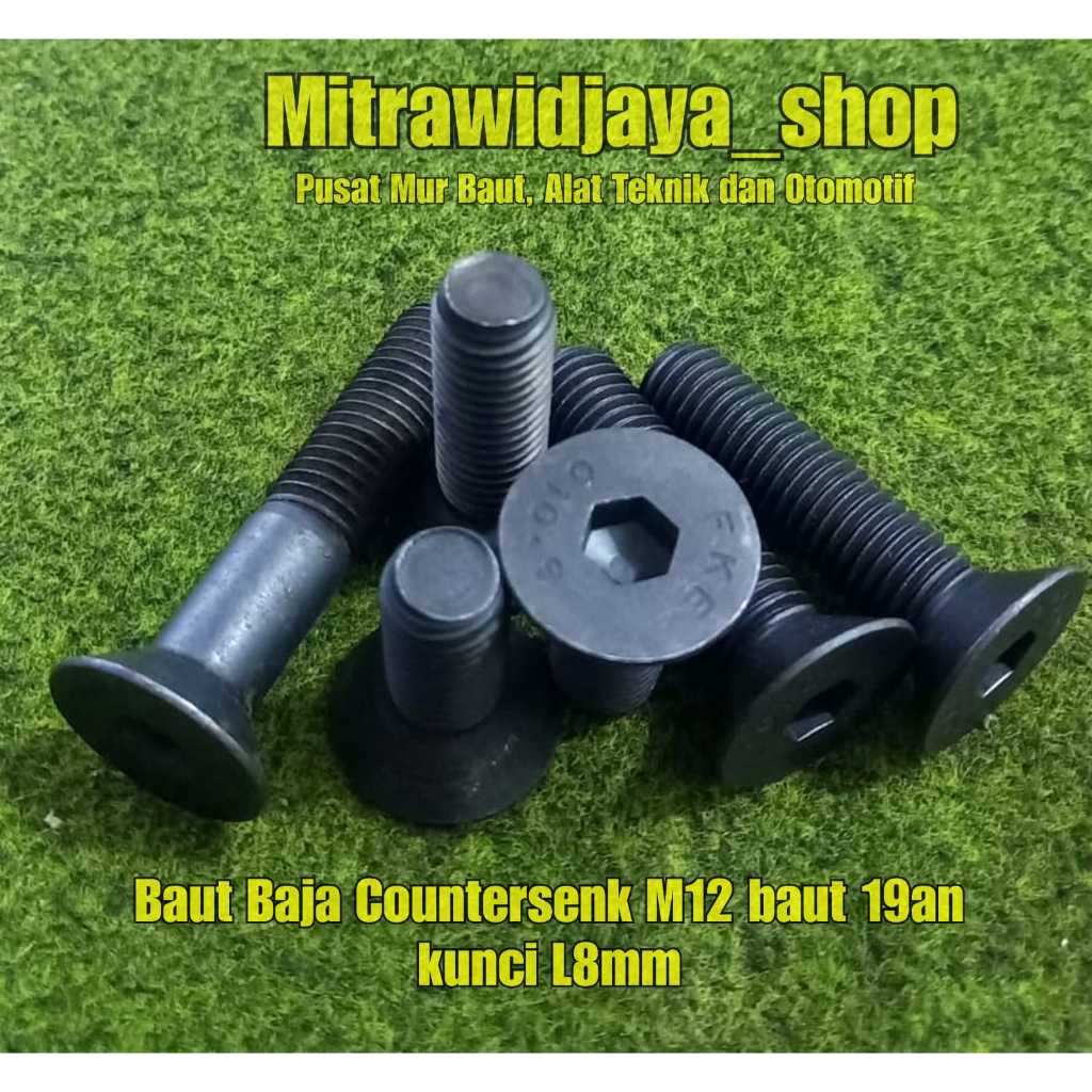 Baut Tirus Flat L M12 versenk baja kunci 17 19an TIRUS panjang 3cm 4cm 5cm 6cm baut versunk L baja M