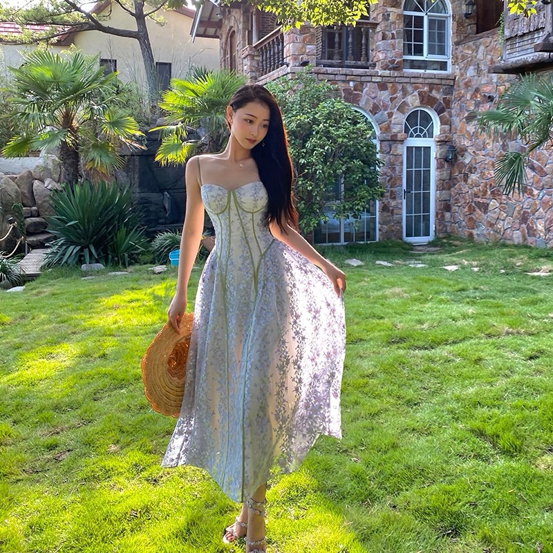 Dress wanita korea floral hijau dreamy dress