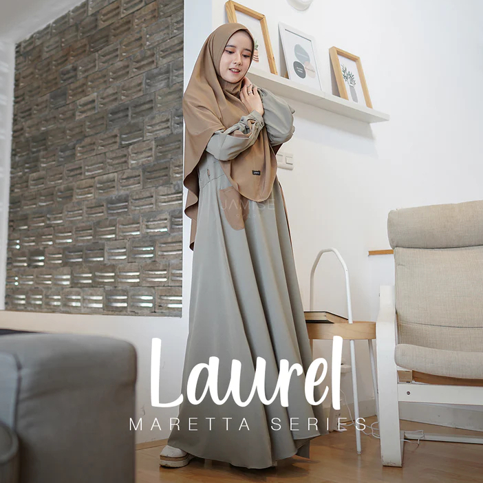 Neo Maretta Series by Jamise Syari | Set Gamis + Khimar Pad Anthem | Warna Laurel