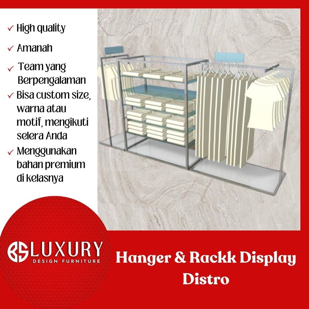 Paket 3 Rak & Gantungan Display Baju Distro / Stand Hanger 1 Set