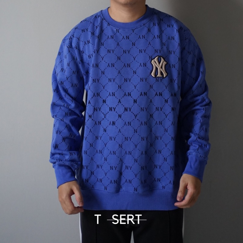 MLB NY Yankees Monogram All Over Sweatshirt / Crewneck Blue Original ( 100% Authentic )