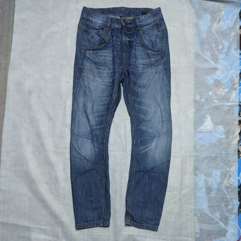 Size 28 Celana Panjang Longpants Jeans Benetton Vtg Blue Washed Fading Original Second Preloved