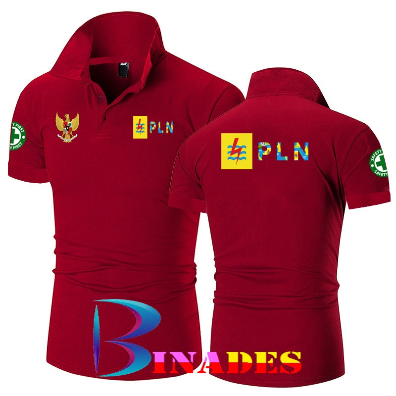 JUAL BAJU kerah model Kaos Kerah Belakang logo PLN Depan LOGO PLN - BINADES