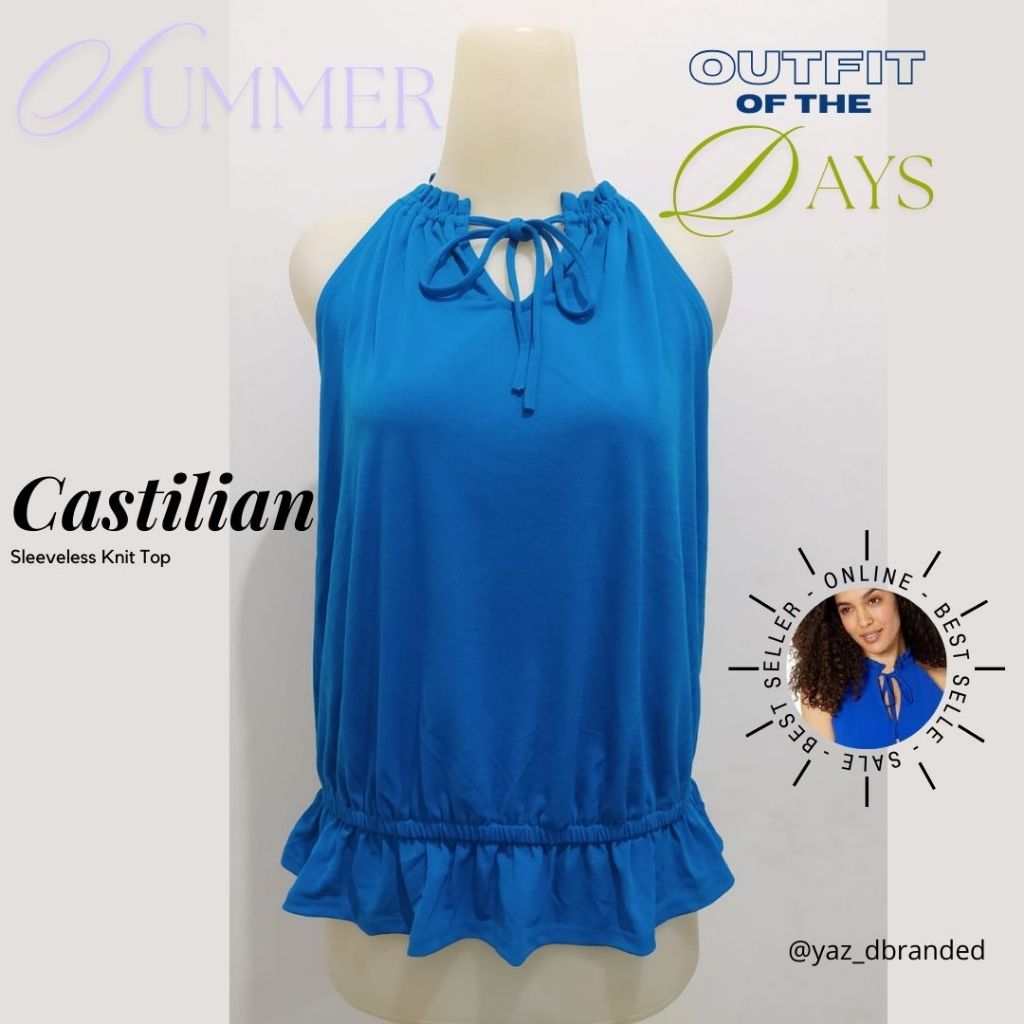 [ELEGANT] Castilian Sleeveless Top Wanita Biru Atasan Tanpa Lengan Kerah Halter Premium