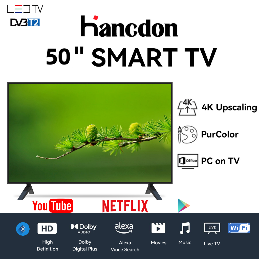Hancdon TV LED 50 inch tv Digital 50 inch tv Android Televisi Netflix/YouTube - WiFi/HDMI/USB
