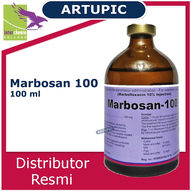 Marbosan-100 100 ml obat pernafasan terbaik untuk sapi kambing babi Injeksi Interchemie Holland