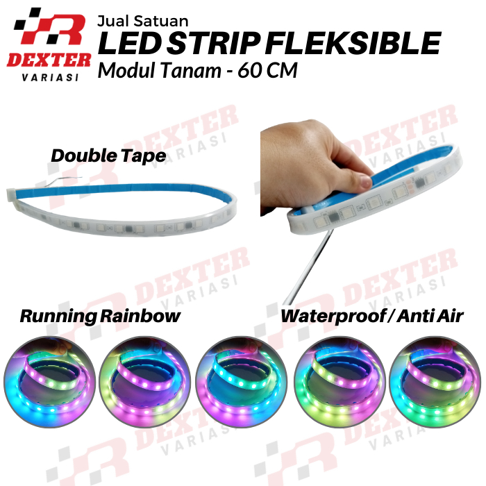 Lampu led strip fleksibel 60cm rgb running new strobo 5050-36led