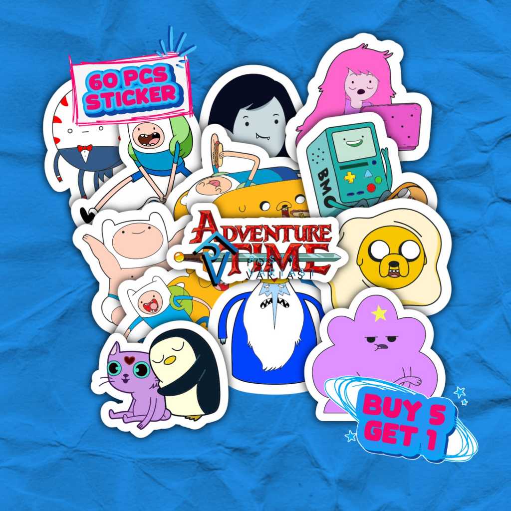 

60 Pcs Stiker Pack Aesthetic Adventure Time Kartun Grafiti Lucu Untuk Case HP Laptop Helm Anti Air