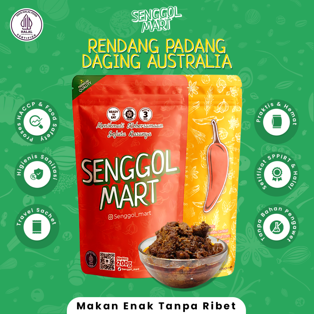 

Makanan Instant Rendang Padang Daging Australia Beef Lauk Makan Kemasan Praktis Halal Premium Siap Makan Senggol Mart