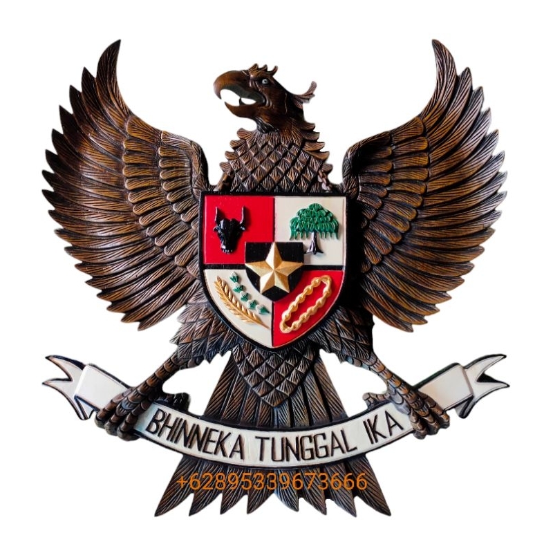 Lambang Garuda Pancasila Ukiran Kayu Jati Warna Antik 100cm