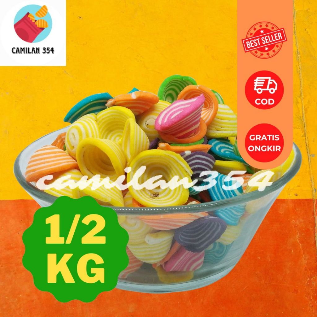 

[500GRAM] Kuping Gajah Contong Warna Warni - 1/2kg / Kupeng Rainbow Renyah