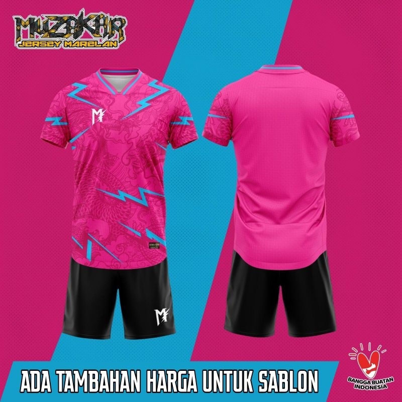 MUZAKAR APPAREL PINK DRAGON  Baju Futsal Setelan Stelan Jersey Bola PINK BLACK, Bisa Sablon