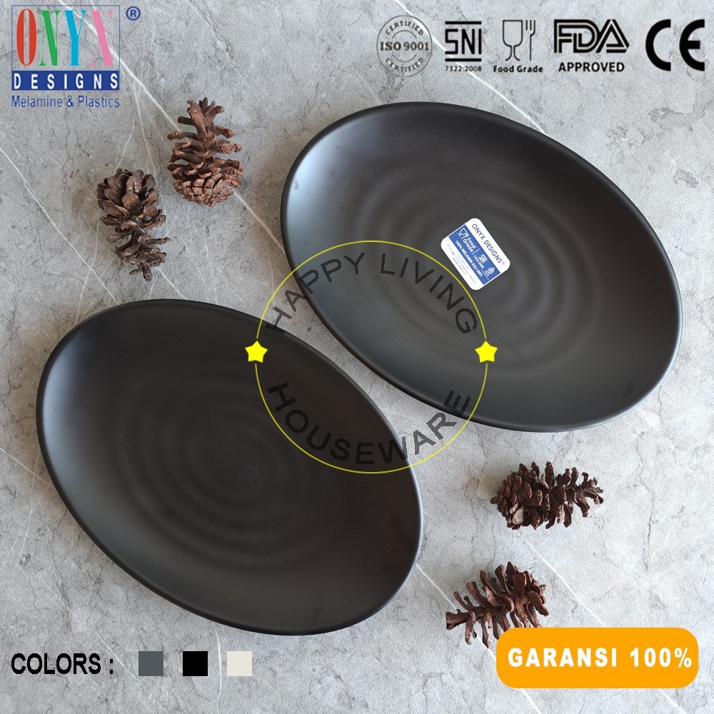 ONYX Piring Oval Melamin 10" Black Granite Piring Oval Premium Onyx 26cm